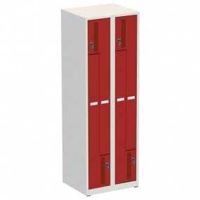 Svařované šatní skříně Rick II, dveře Z, 4 oddíly, cylindrický zámek, šedá/červená