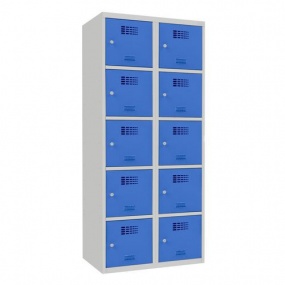 Svařovaná šatní skříň Samuel, 10 boxů, cylindrický zámek šedá/světle modrá