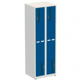 Svařované šatní skříně Rick II, dveře Z, 4 oddíly, cylindrický zámek, šedá/tmavě modrá