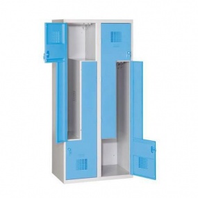Svařovaná šatní skříň Tobias, dveře Z, 4 oddíly, cylindrický zámek, šedá/sv. modrá